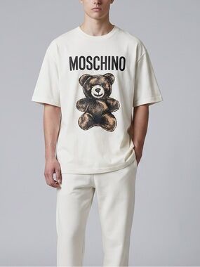 MOSCHINO Men’s Teddy Bear T Shirt Off White  | Organic Cotton Size Large (NWT)